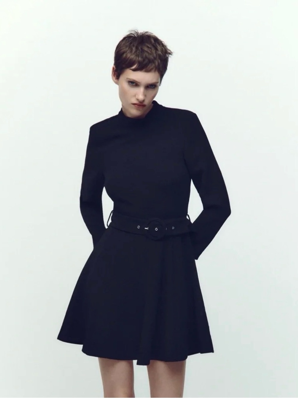 NWT Zara Black Belted Fit & Flare Mini Dress M